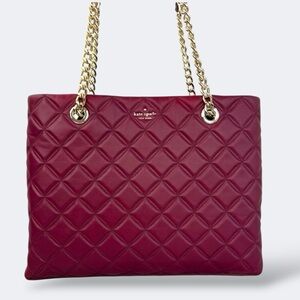 Kate Spade Natalia Burgundy Blackberry Preserves Quilted Leather Shoulder Tote